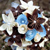 Blue, cream and brown paper rosette and folded style blooms bouquet